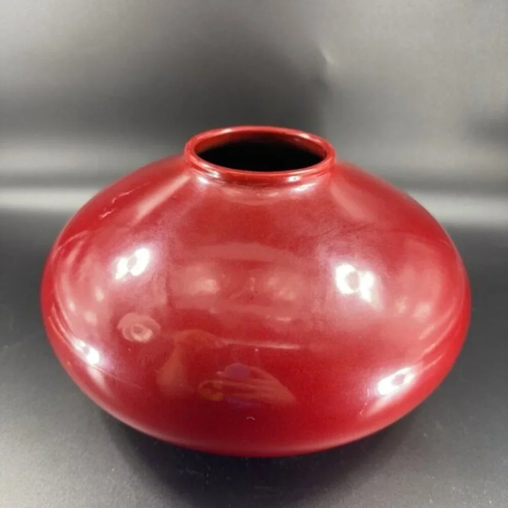 Pier 1‎ Amano German Pottery Oval Red Glazed Vase Vessel Made In Germany Ceramic